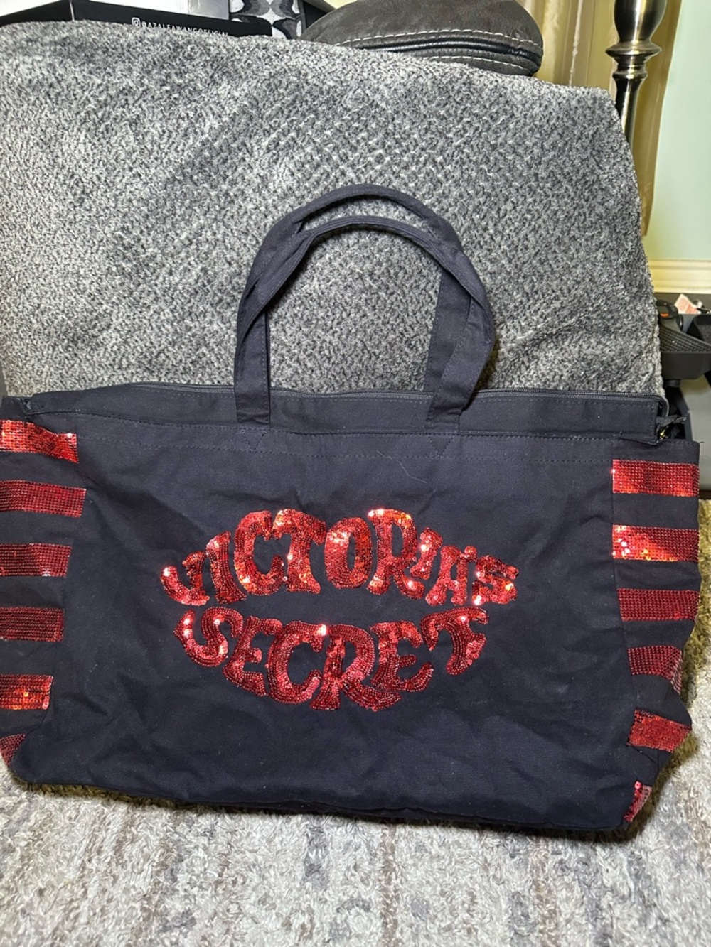 Victoria's Secret Black Tote with Red Sequin Logo